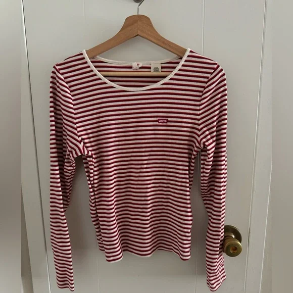 levi’s | maroon and pink striped long sleeve tee - Picture 2 of 8